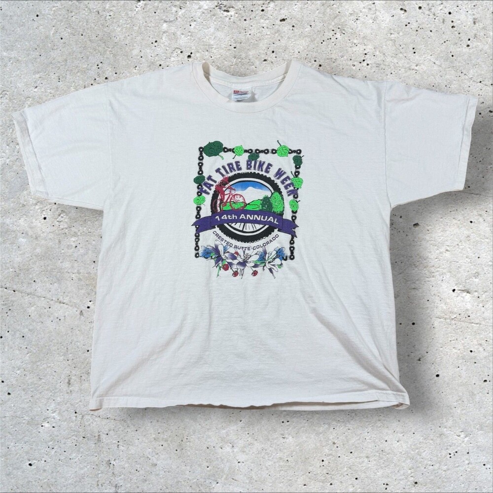 Vintage Hanes Heavyweight Fat Tire Bike Week Shirt XL Crested Butte Colorado